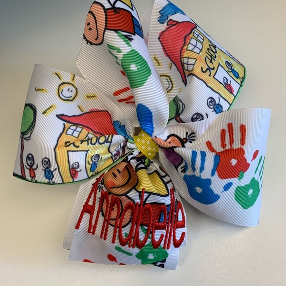 Any name, Monogrammed School Print Hair Bow - Picture 7 of 8